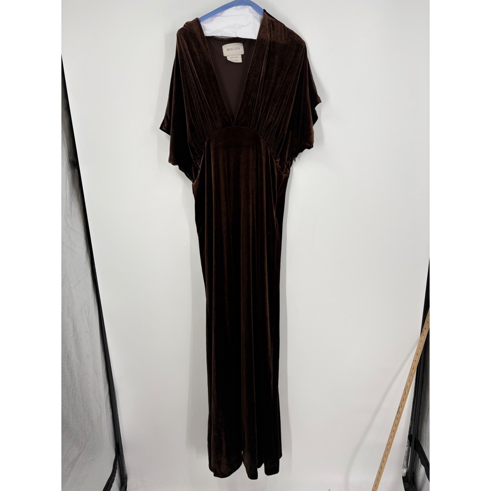 BHLDN Brown Velvet Maxi Dress V-Neck Empire Waist Formal Gown Size L